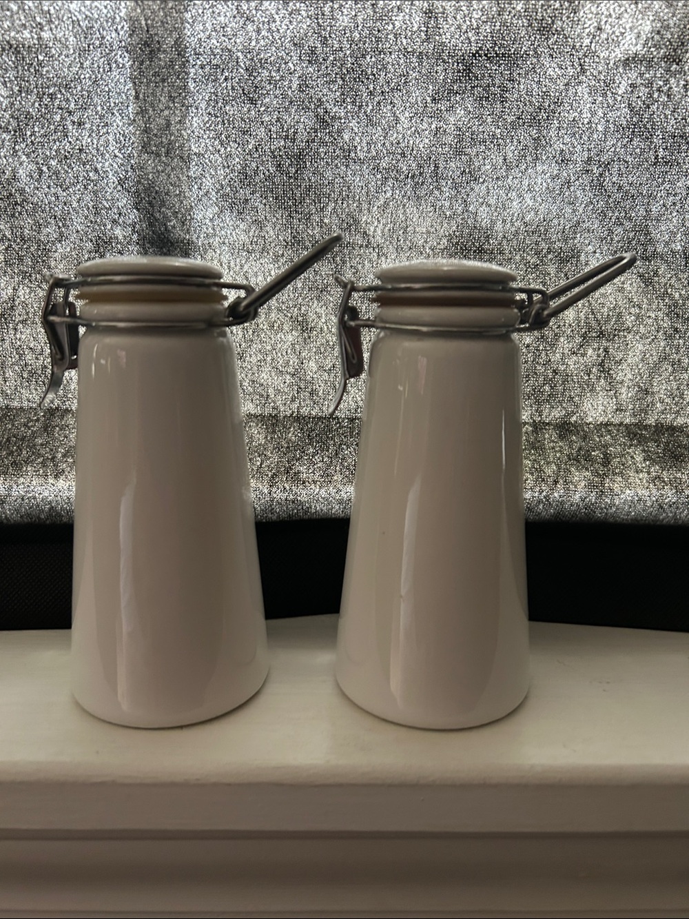 Source Unknown White Ceramic Flip-Top Canister Pair